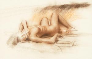 WHITAKER William,Untitled (Reclining Nude) conte crayon on paper,Santa Fe Art Auction 2023-03-16