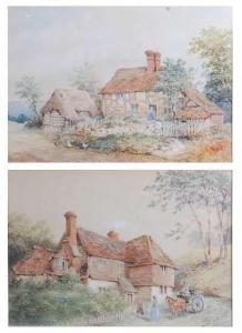 WHITE Cheverton,Figures before timbered cottages,1883,Lacy Scott & Knight GB 2021-03-20