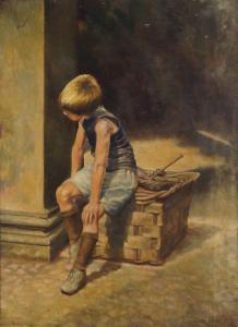 WHITE Ianthe 1901,Boy seated on a basket in a doorway,Rosebery's GB 2017-12-06