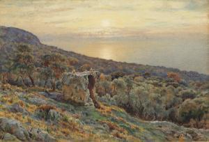 WHITE James Talmage 1853-1893,Sunset over a coastal landscape with a ruin,1882,Christie's 2018-07-11