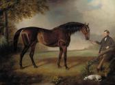 WHITE John Blake,A brown horse being held by a gentleman, a dog at ,1858,Christie's 2001-06-14