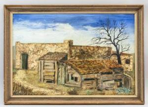 WHITE Peter Derek,wooden hut by a brick building with a leaf-less tr,1963,888auctions 2020-04-09