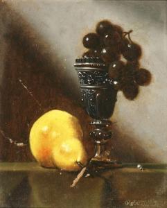 WHITE Robert 1645-1703,Table Top Still Life of a Pear and Goblet withGrapes,Weschler's US 2008-04-19