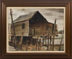 WHITNEY Edgar Albert 1891-1987,Fishing shack on a dock,Eldred's US 2019-11-07