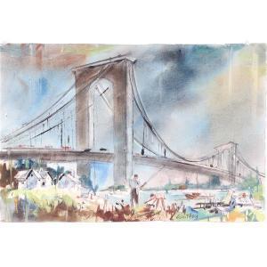 WHITNEY Edgar Albert 1891-1987,Whitestone Bridge, NYC city scene,Ripley Auctions US 2020-03-21