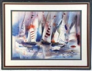 WHITNEY HELEN REED JONES 1878-1956,sail boat in Newport Harbor California,Kaminski & Co. 2019-12-28