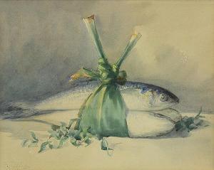 whitney kelley helen,Still Life with Fish Wrapped in Leeks,Clars Auction Gallery 2014-08-10