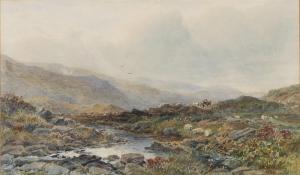 WHITTAKER James William 1828-1876,Hill top landscape with shepherd and sheep,1867,Mallams 2021-03-10