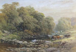 WHITTAKER James William,river scene with cattle watering to the fore,1862,Fellows & Sons 2020-07-27