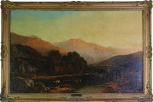 WHITTLE Thomas I 1854-1879,Cows drinking from a river in a mountainous landsc,1864,Halls 2021-08-04