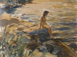 WHORF John 1903-1959,Nude Seated on Rock by Lake,Litchfield US 2012-02-15