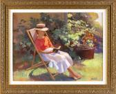 WHORF WESTCOTT CAROL 1926-2008,Woman reading in a garden,Eldred's US 2019-08-01