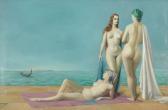 WHYTE Raymond A,Surreal Venetian Canal Scene with 3 Female Nude Be,1957,Burchard 2017-06-25