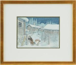 WIBERG Harald 1908-1986,Tomte med hund i vinterlandskap,1984,Uppsala Auction SE 2023-01-17