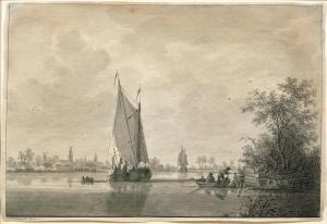 WICART Nicolas 1748-1815,A river with fishing boats,Galerie Koller CH 2023-09-22