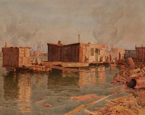 WIDFORSS Gunnar M 1879-1934,Ark in the Oakland Estuary,John Moran Auctioneers US 2023-11-14