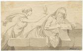 WIEDEWELT Johannes 1731-1802,Antike Szene mit lesendem bärtigem Mann und Dien,1788,Galerie Bassenge 2014-05-30