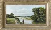 WIEGMAN A.J 1800-1800,Scene of two women on a riverbank with a baby,Quinn's US 2013-04-27