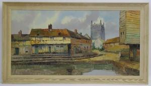 WIEGMAN Gérard 1875-1964,A view of the church tower from the river,Claydon Auctioneers UK 2022-08-28