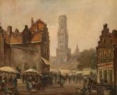 WIEGMAN Gerardus 1875-1964,Markt en Sint-Laurenskerk te Rotterdam,Zeeuws NL 2015-12-09