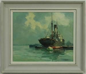 WIEGMAN Gerardus 1875-1964,Schip in zeehaven,Venduehuis NL 2017-08-30