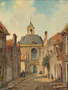 WIEGMAN Gerardus 1875-1964,Stadsgezicht met kerk,Zeeuws NL 2015-12-09