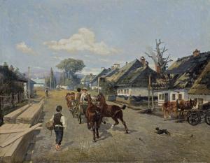 WIELOGŁOWSKI STARYKOŃ Wacław Artur 1860-1933,IN A SMALL VILLAGE,Agra-Art PL 2019-10-06