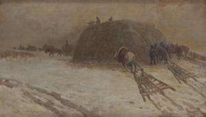 WIELOGŁOWSKI STARYKOŃ Wacław Artur 1860-1933,Winter landscape with horses,Desa Unicum PL 2023-12-19