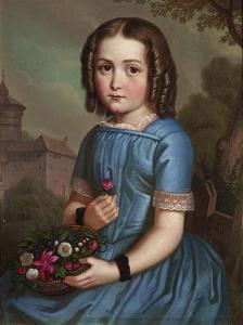 Wiesend Georg 1807-1881,Portrait of a young girl wearing a blue dress. She,Nagel DE 2007-12-05