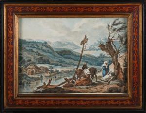 WIESSNER Conrad,Continental Landscape with River, Figures an,19th century,Tooveys Auction 2023-01-18