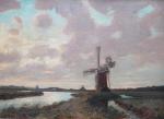 WIGG Charles Mayes 1889-1969,Broads windmill at dusk,TW Gaze GB 2021-10-01