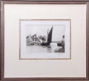 WIGG Charles Mayes 1889-1969,"Horning Ferry" black and white etching,Keys GB 2019-04-26