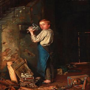 WILBERG Martin Ludwig,A boy drinking while hiding behind back stairs,1877,Bruun Rasmussen 2012-02-20