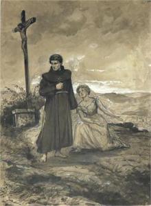 WILBERG Martin Ludwig,Geistlicher mit Frau an einem Wegkreuz,1886,Reiner Dannenberg 2018-03-19