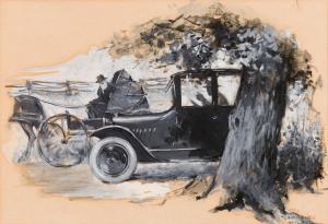 wilbur lawrence l 1900-1900,Car Passing a Buggy, Chevrolet ad illustration,1925,Heritage 2009-07-15
