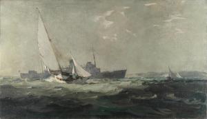 WILCOX Leslie Arthur 1904-1982,Sailing in choppy waters, a naval warship,Bonhams GB 2021-10-06