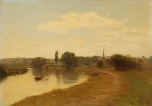 WILD Frank Percy 1861-1950,Landscape with rowing boats on the river,Bruun Rasmussen DK 2021-11-08