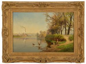 wilde charlie 1800-1800,River landscape with children and dog,Eldred's US 2009-06-25