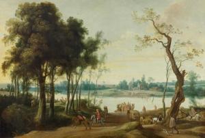 WILDENS Jan 1586-1653,Broad river landscape with a ferry,Galerie Koller CH 2023-03-31