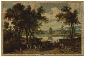 WILDENS Jan 1586-1653,River landscape with a carriage transporting passe,Christie's GB 2023-12-08