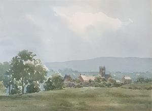 WILDING Frank 1900-1900,landscape with a village,Charterhouse GB 2023-02-03
