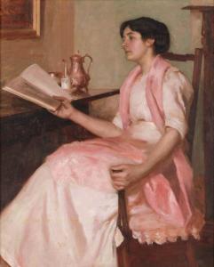 WILKIE Leslie 1879-1935,Portrait of a lady in a pink dress reading,Mossgreen AU 2014-11-06