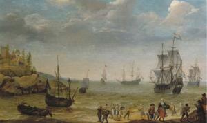 WILLAERTS Abraham,A rocky coastal scene with fisherfolk bringing in ,1640,Christie's 2005-11-16