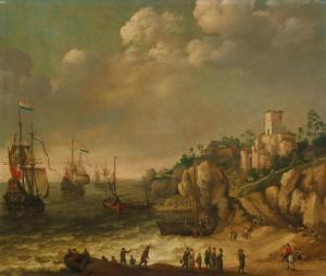 WILLAERTS Adam,Dutch ships in front of a rocky coast with figures,1633,Palais Dorotheum 2022-11-09