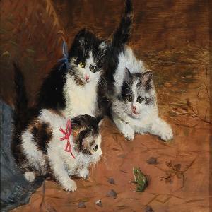 WILLAND 1800-1800,Three kittens and a frog,Bruun Rasmussen DK 2011-12-12