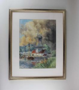 WILLATT Norris Fowler 1859-1924,boat moored before a windmill,Henry Adams GB 2023-06-22