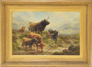 WILLCOX WILLIAM H 1831-1921,Highland cattle with their calves beside a river,1898,Gardiner Houlgate 2020-11-26