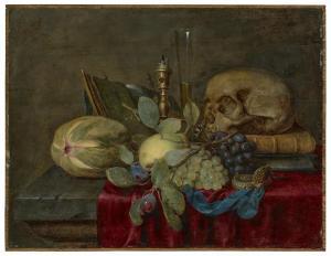 WILLEBEECK Petrus 1632-1652,Vanité avec des fruits, des livres....,Christie's GB 2023-11-17