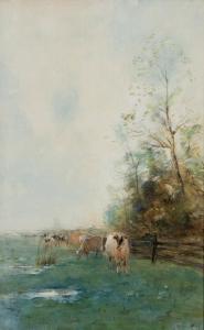 Willem Maris 1844-1910,A polder landscape with cows at a fence,Venduehuis NL 2023-11-16