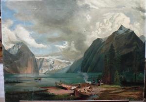 william riches 1900-2000,Fjord scene with glacier and fisher folk in ,Bellmans Fine Art Auctioneers 2017-06-10